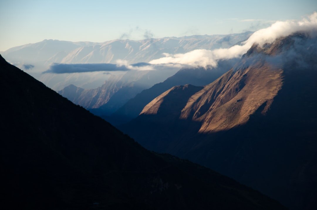 Andes mountain range at sunrise seen from a rural valley in central Chile